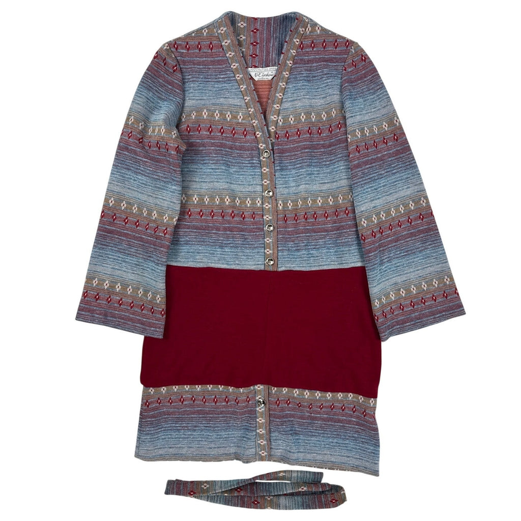 Vintage 1970s NPC Fashions Knit Mini Dress Bell Sleeve Belted Women's Small