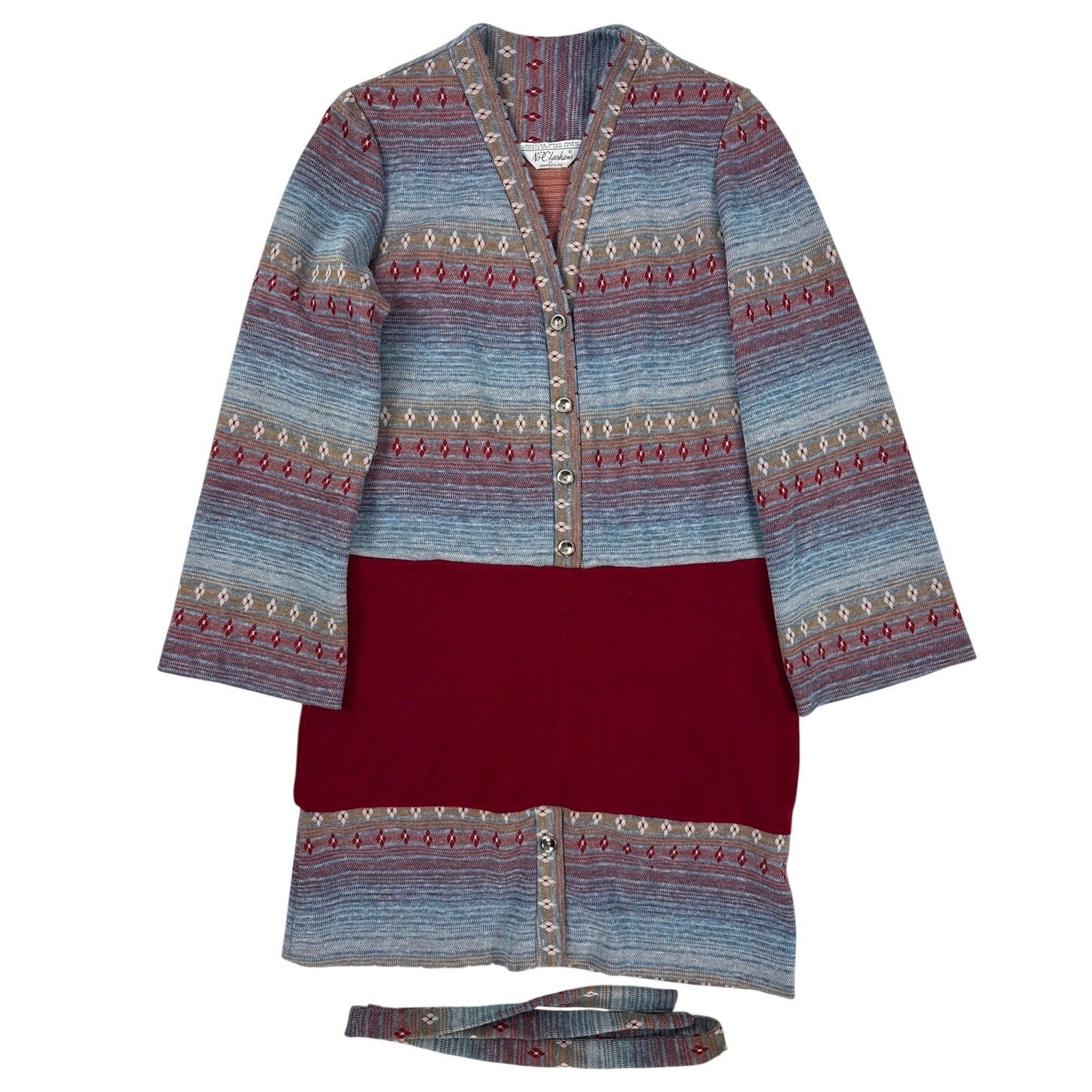 Vintage 1970s NPC Fashions Knit Mini Dress Bell Sleeve Belted Women's Small