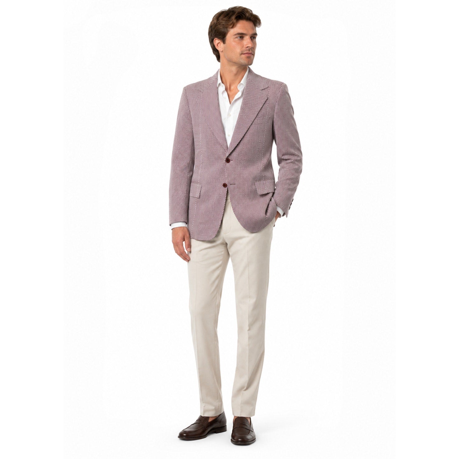 Vintage 70s Clubman Wine Geometric Stripe Polyester Sport Coat 40R