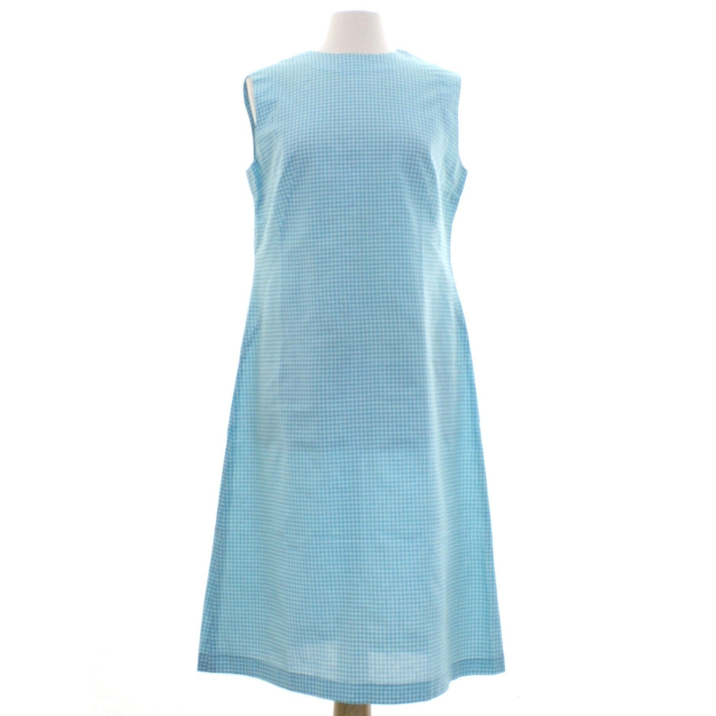 Vintage 70s Blue Gingham Midi Dress Sleeveless Cotton Blend Women's Medium