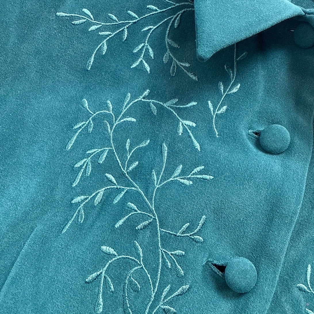 Vintage 90s Karin Stevens Teal Faux Suede Dress Jacket Set Size 14 Women's Large
