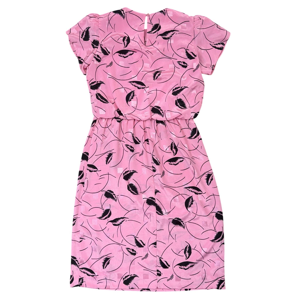 Vintage 80s Women's Petite 8P Dress Lady Carol Pink Floral Elastic Waist