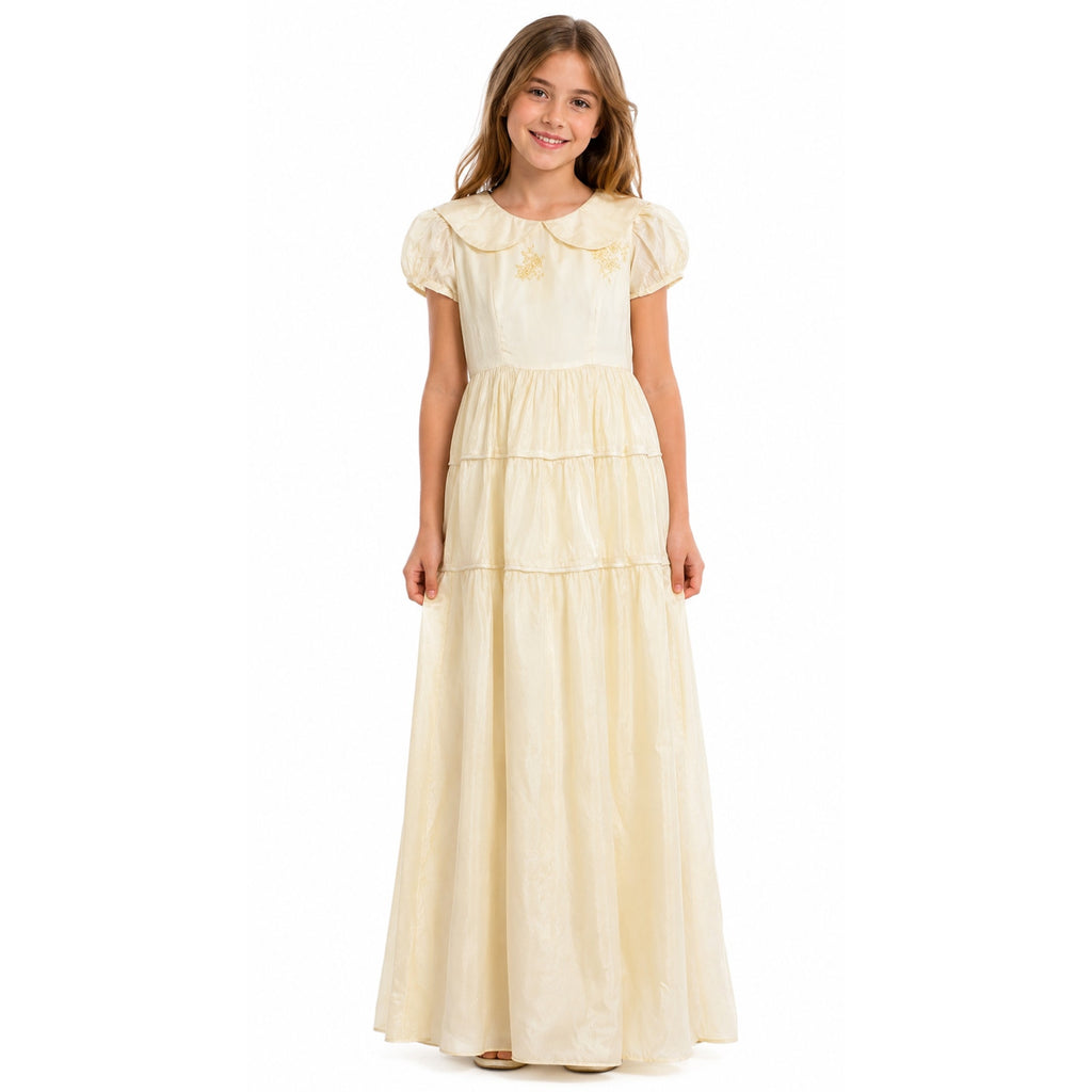 Vintage 60s Ivory Satin Wedding Flower Girl Dress & Slip Home Sewn Girls 12-14