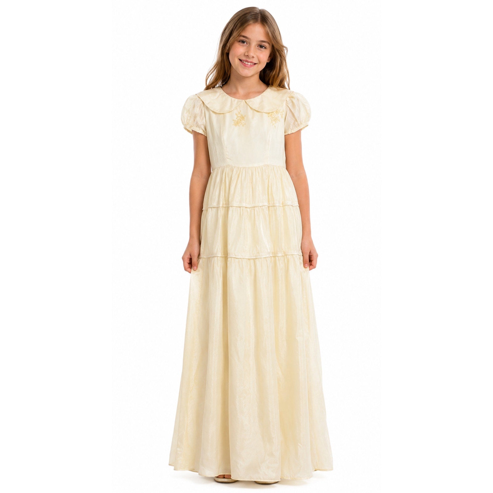 Vintage 60s Ivory Satin Wedding Flower Girl Dress & Slip Home Sewn Girls 12-14