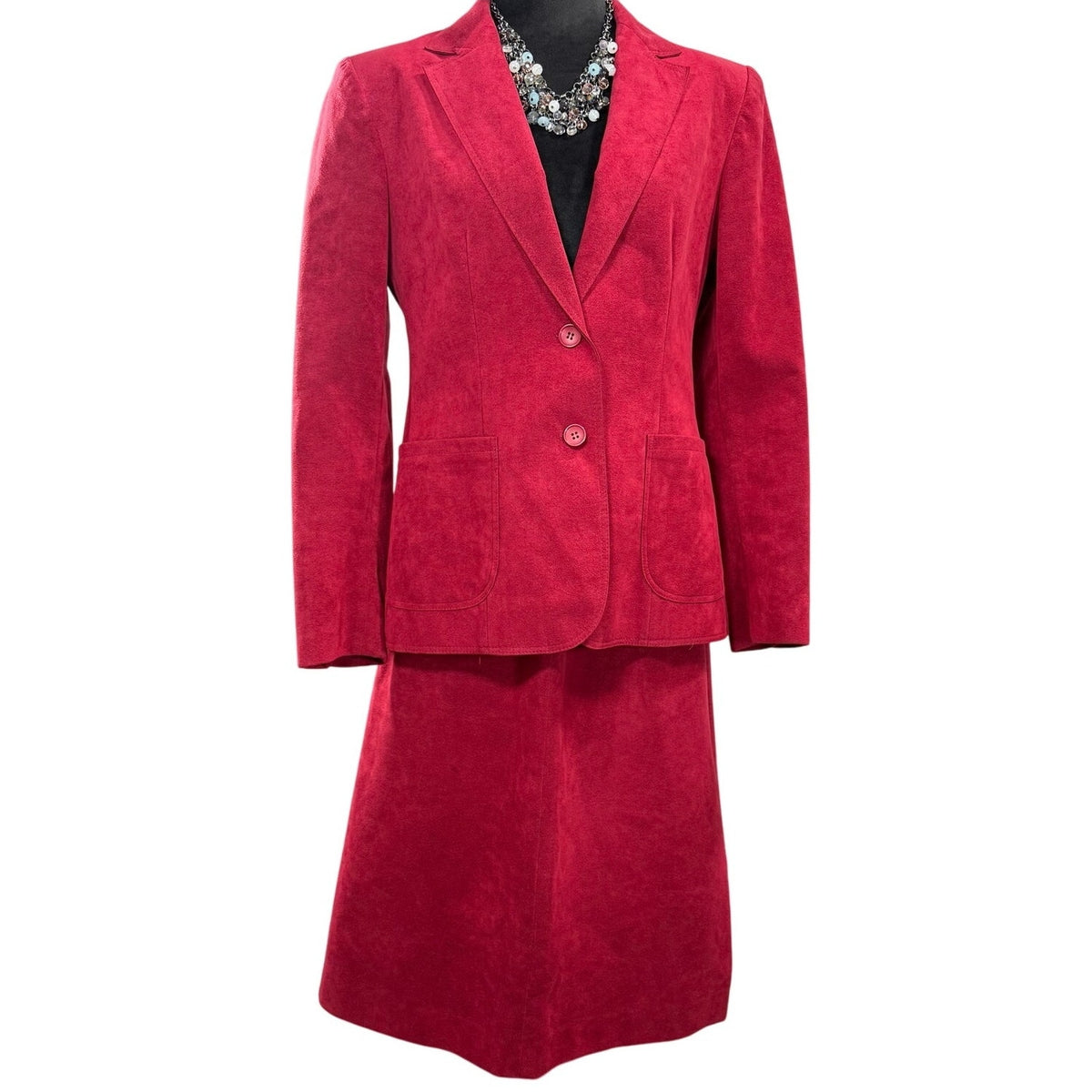Vintage 70s Women's Medium Skirt Suit Lilli Ann Ultrasuede Fuchsia Red Union