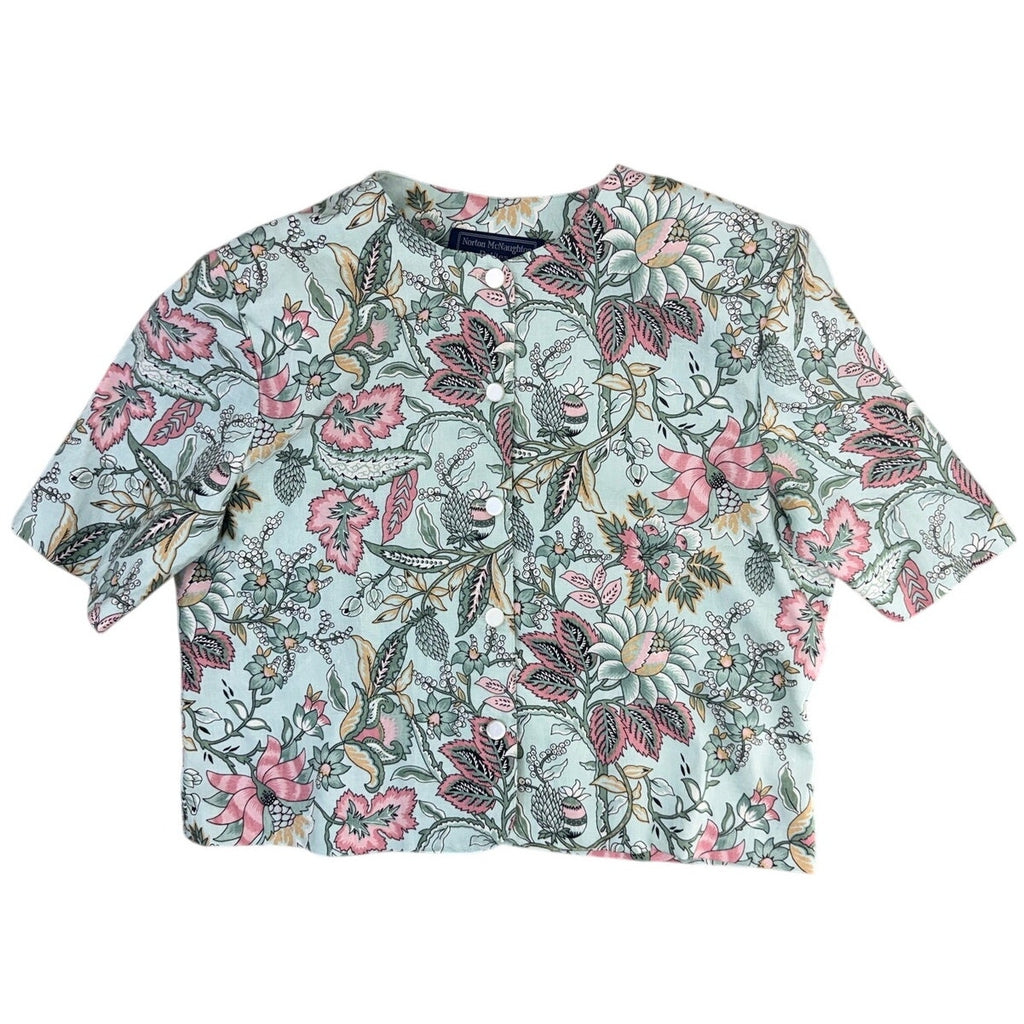 Vintage 90s Norton Women's 12 McNaughton Petites Floral Skirt Blouse Set USA