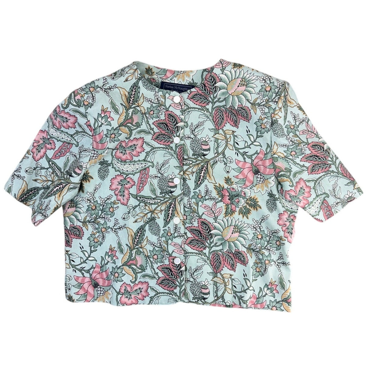 Vintage 90s Norton Women's 12 McNaughton Petites Floral Skirt Blouse Set USA