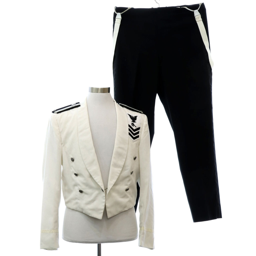 Vintage 60s 70s Foree White Military Mess Dress Jacket Black Pants L/34