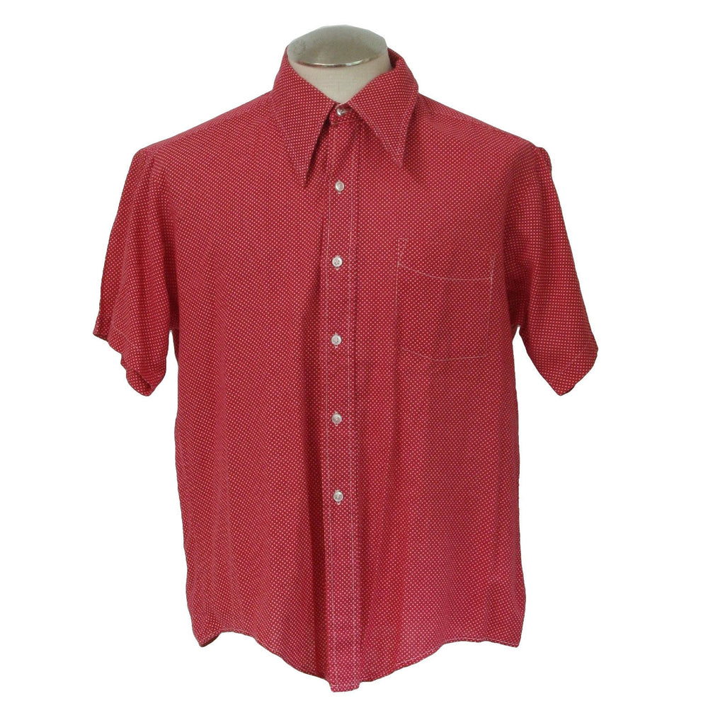 Vintage 70s Fashion Classics Red Pin Dot Disco Shirt Men's Large