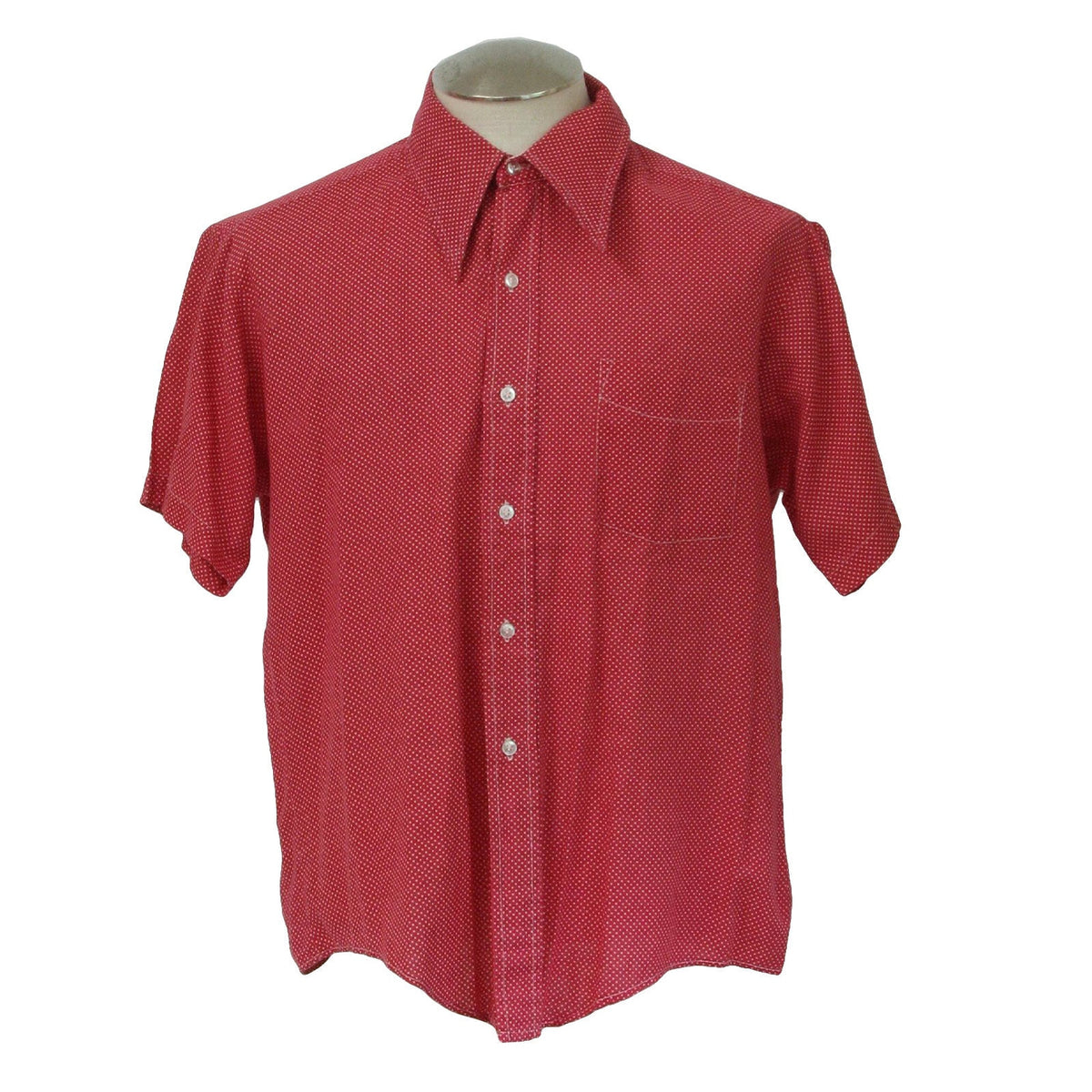 Vintage 70s Fashion Classics Red Pin Dot Disco Shirt Men's Large