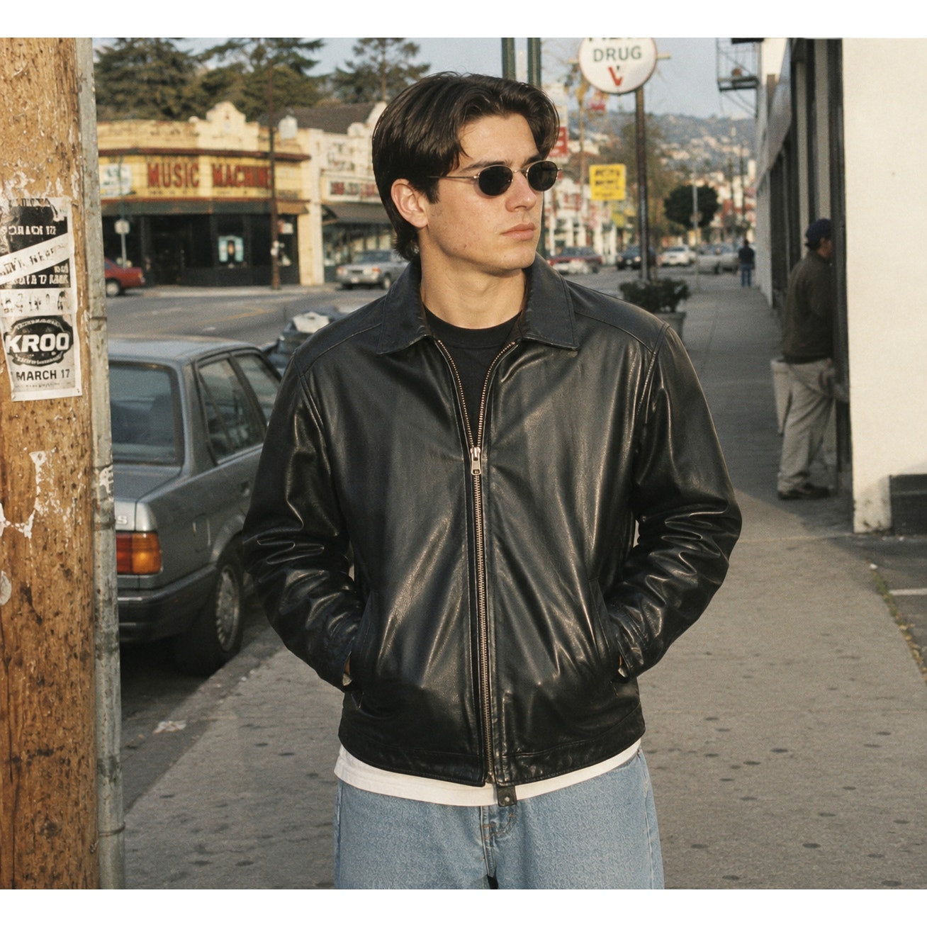 AnAum Men's 3XL Black Leather Bomber Jacket Zip Front Pakistan