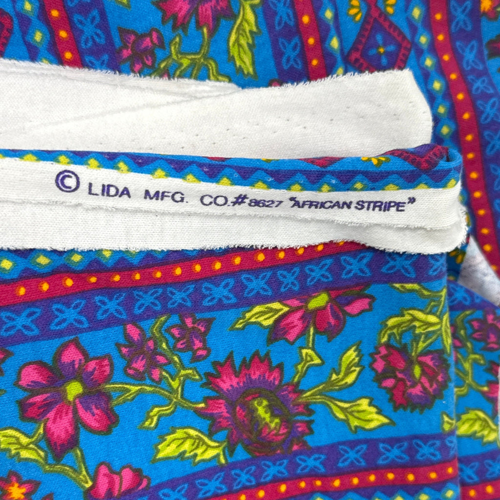 Vintage 60s Fabric African Stripe Knit Fabric Blue Lime Violet 93x64