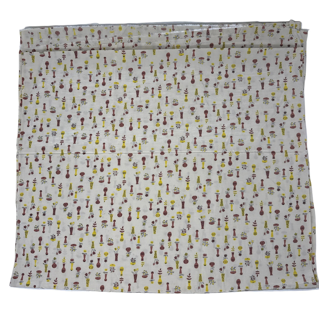 Fabric 1960s Blend Fabric Cream Vase Floral Print 160” Yardage