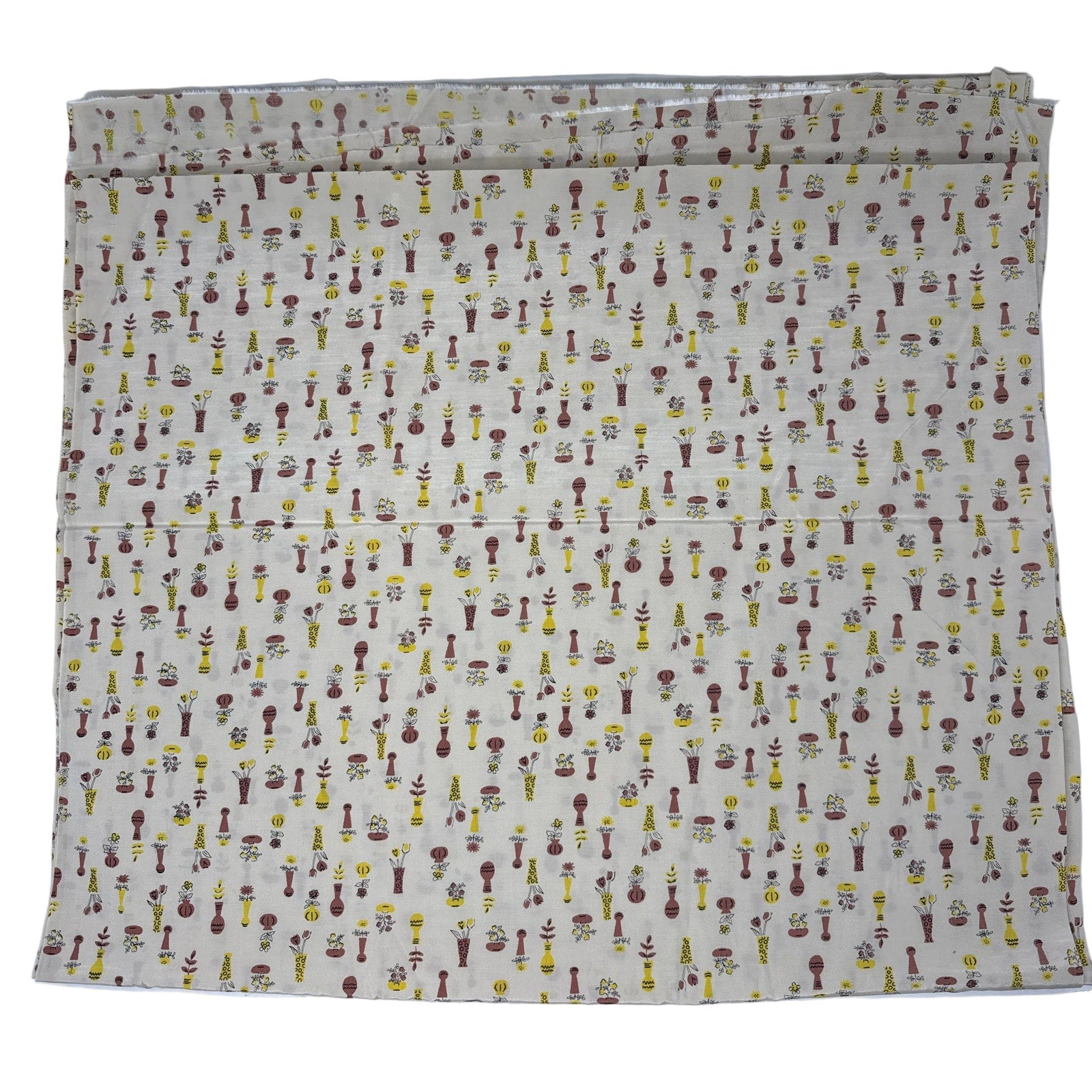 Fabric 1960s Blend Fabric Cream Vase Floral Print 160” Yardage