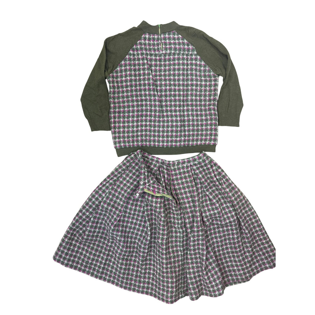 Vintage 60s Women's Medium Gays Gold Label Wool Knit Skirt Set Houndstooth