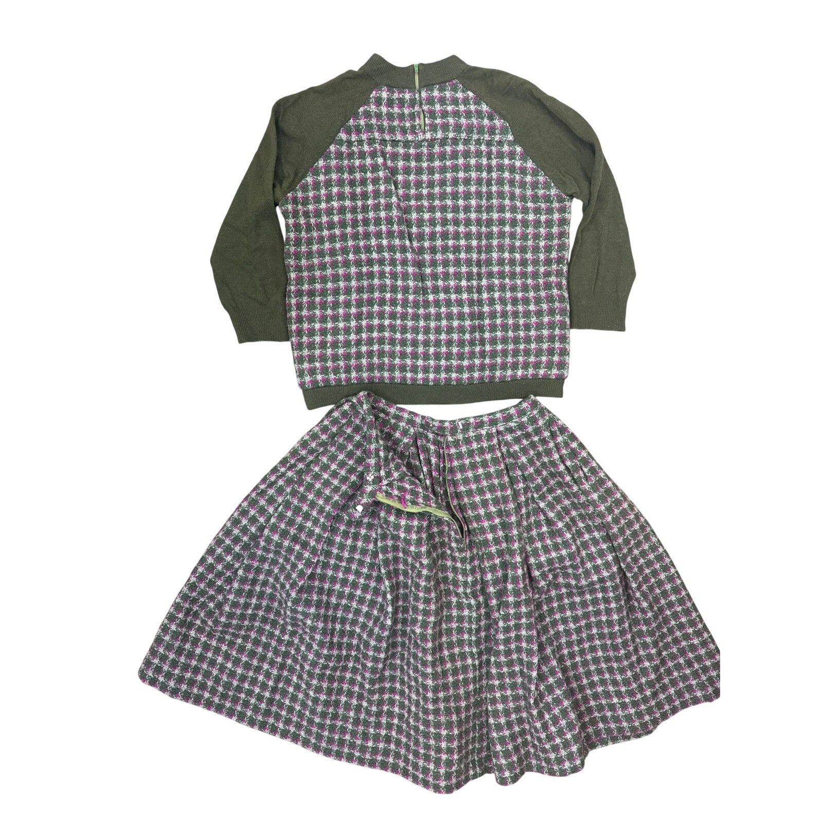Vintage 60s Women's Medium Gays Gold Label Wool Knit Skirt Set Houndstooth