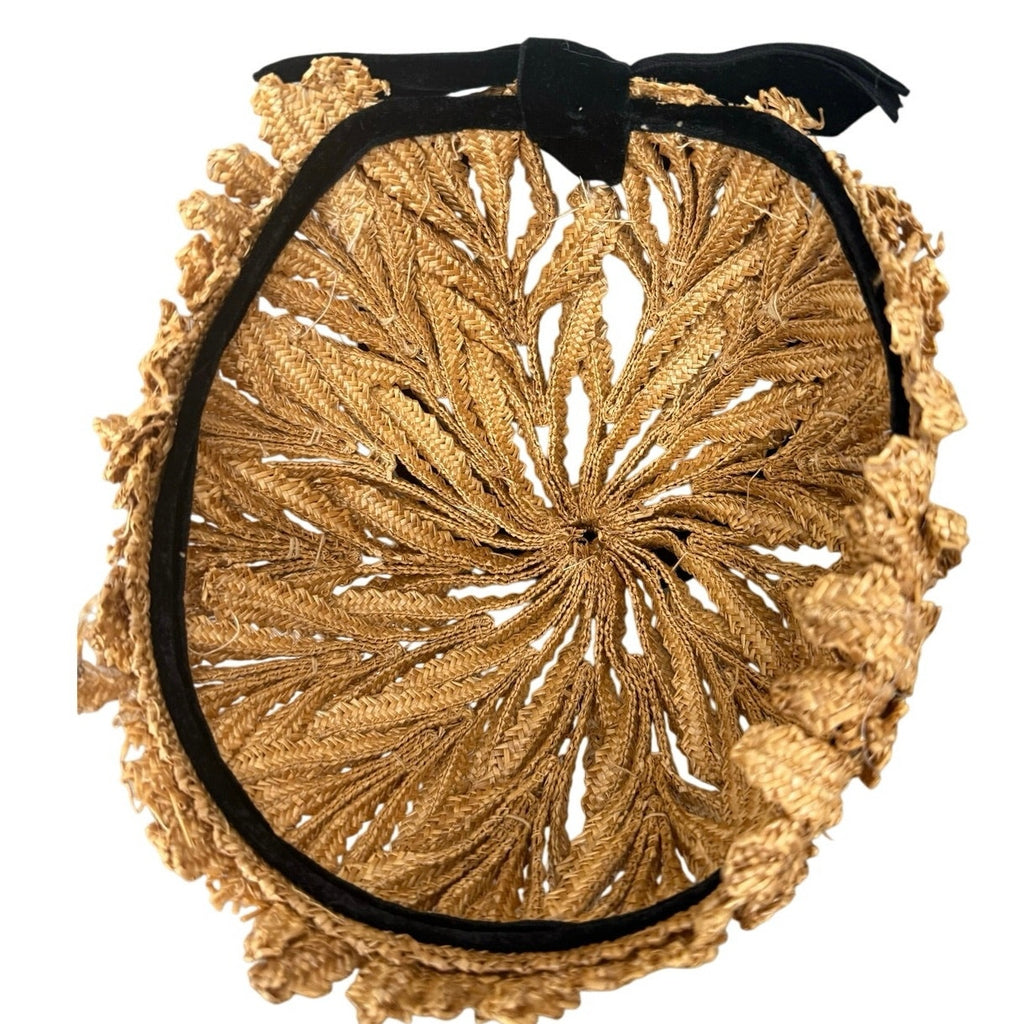 Vintage 50s Art Deco Flapper Hat Gold Black Velveteen Cocktail
