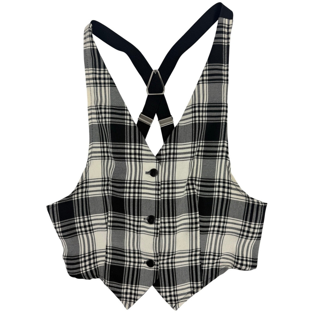 Vintage 90s Anxiety Women's Plaid Suspender Back Vest USA Large Rayon Blend