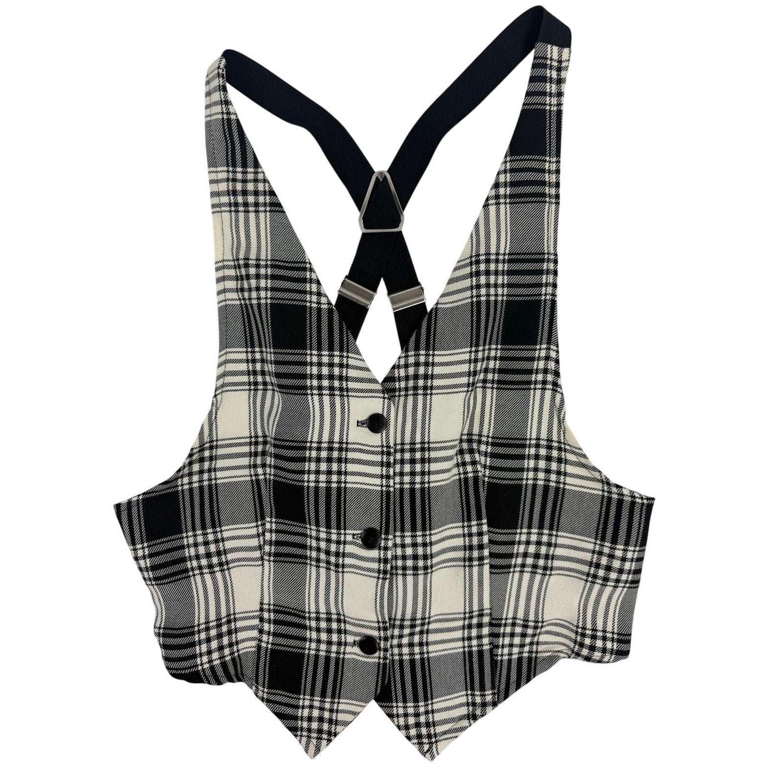 Vintage 90s Anxiety Women's Plaid Suspender Back Vest USA Large Rayon Blend