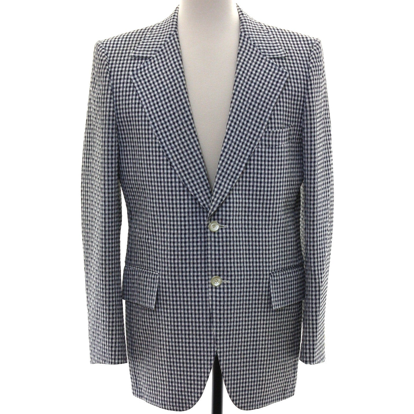 Vintage 70s Men's Large 42R Gray Hilton Navy White Check Blazer Sport Coat USA