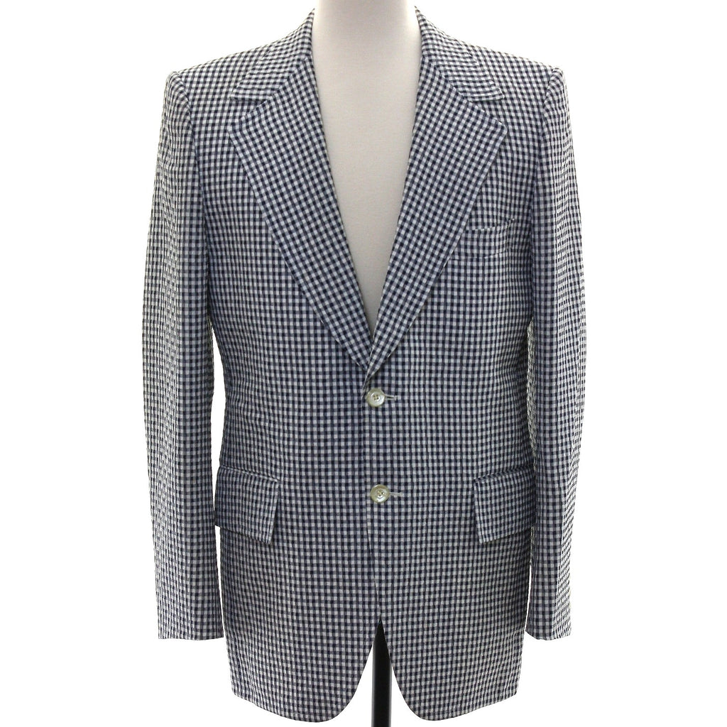 Vintage 70s Men's Large 42R Gray Hilton Navy White Check Blazer Sport Coat USA