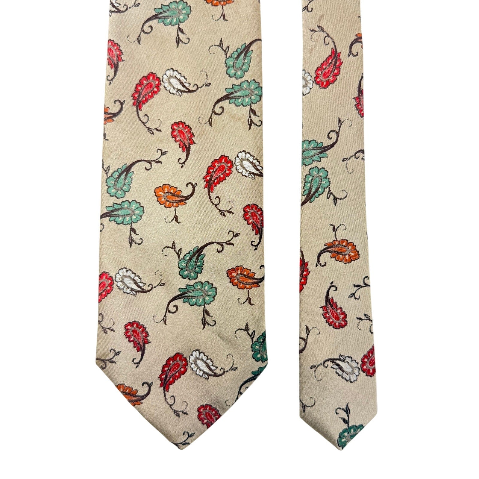 Vintage 70s La Bella Collection Taupe Faux Paisley Polyester Wide Tie