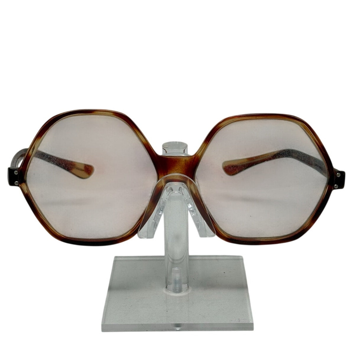 Vintage 70s Women's Frame France Octagon Eyeglass Frames Brown Tortoise France
