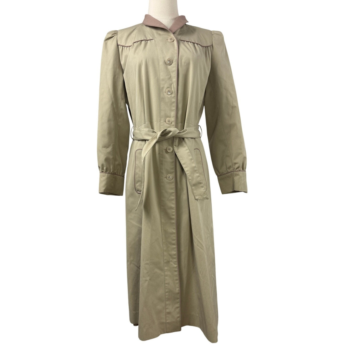 Vintage 80s J. Gallery Khaki Belted Trench Coat Women’s 10/11