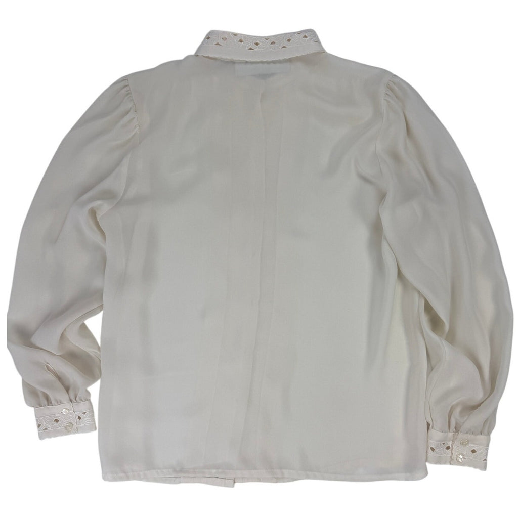 Vintage 80s Karen Scott Womens Size 10 Cream Sheer Blouse Hidden Button