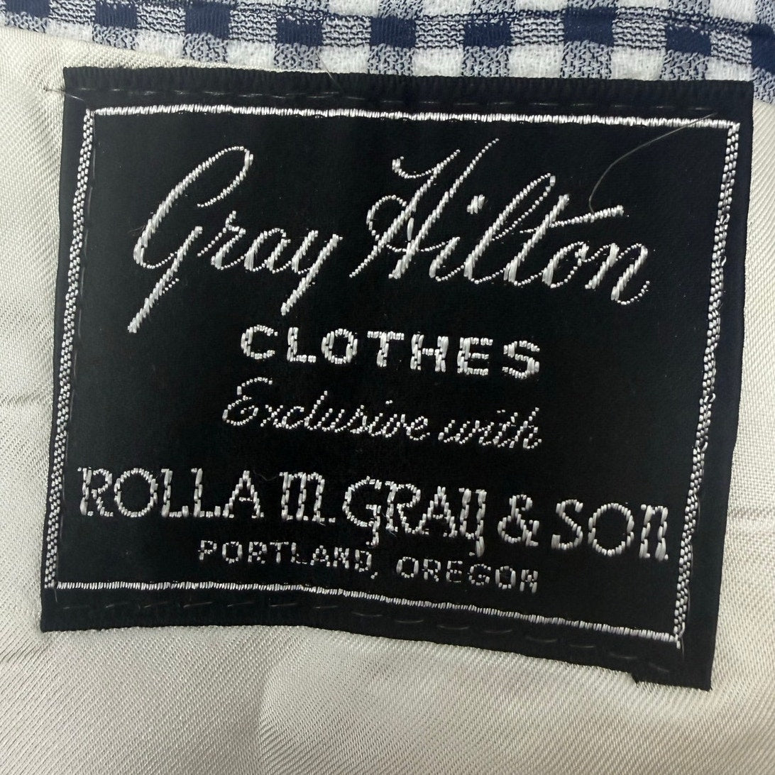 Vintage 70s Men's Large 42R Gray Hilton Navy White Check Blazer Sport Coat USA
