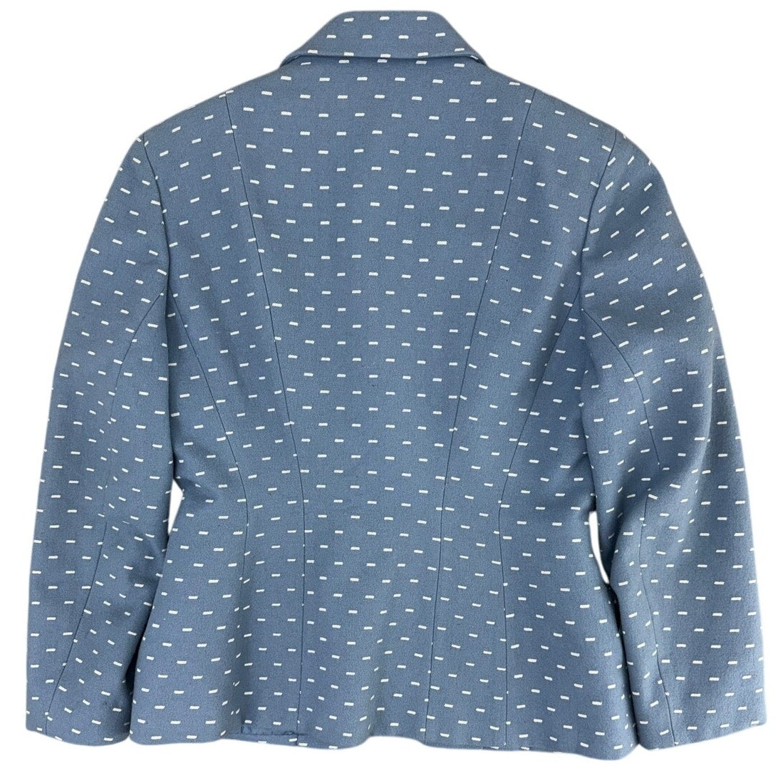 Vintage 80s Women's Medium Slate Blue Wool Blend Skirt Suit Polka Dot Career Set