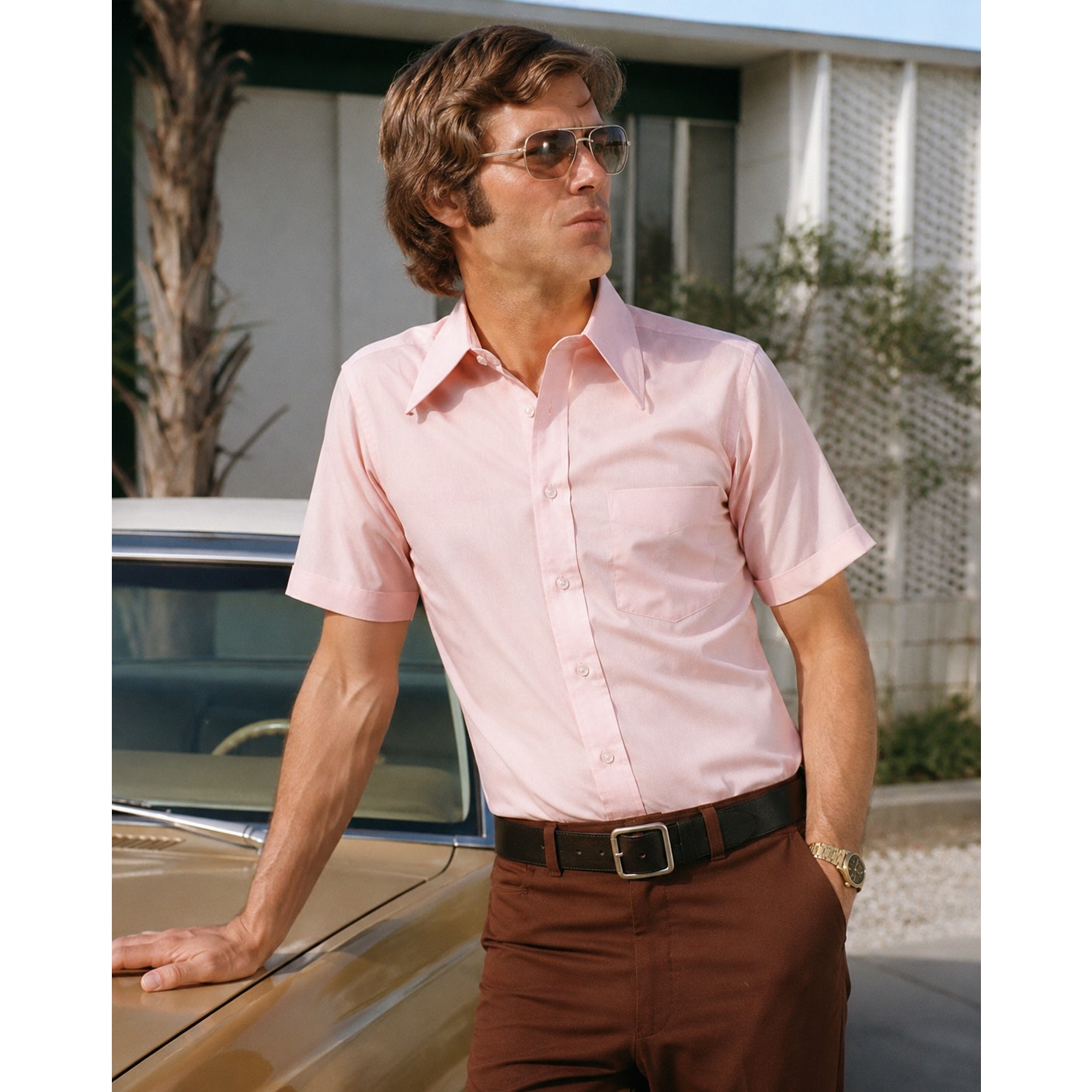 Vintage 70s Arrow Kent Pink Short Sleeve Button Front Shirt Men's Large
