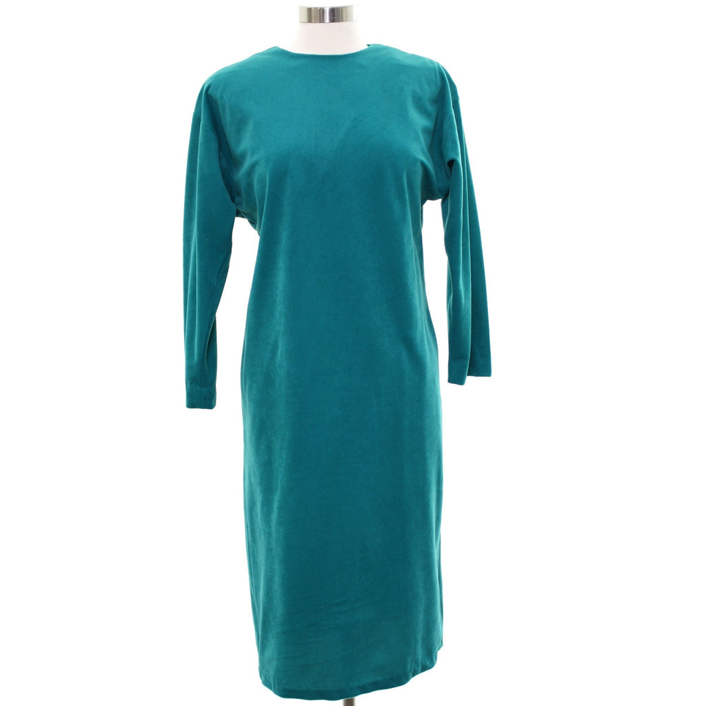 Vintage 1980s Aqua Green Long Sleeve Midi Shift Dress Women's Medium