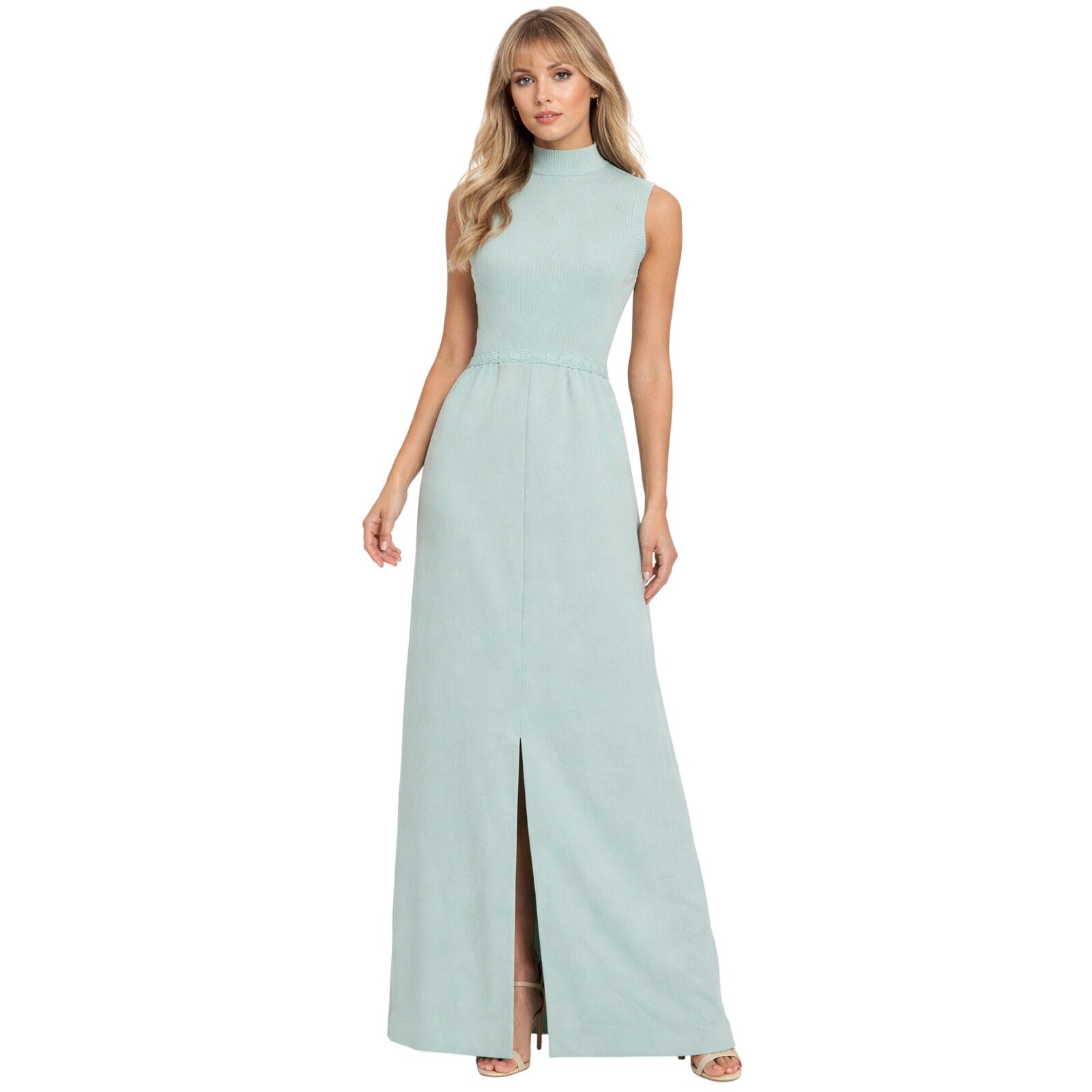 Vintage 70s Maxi Dress Women's Small Mint Green Sleeveless Knit Alison Ayers