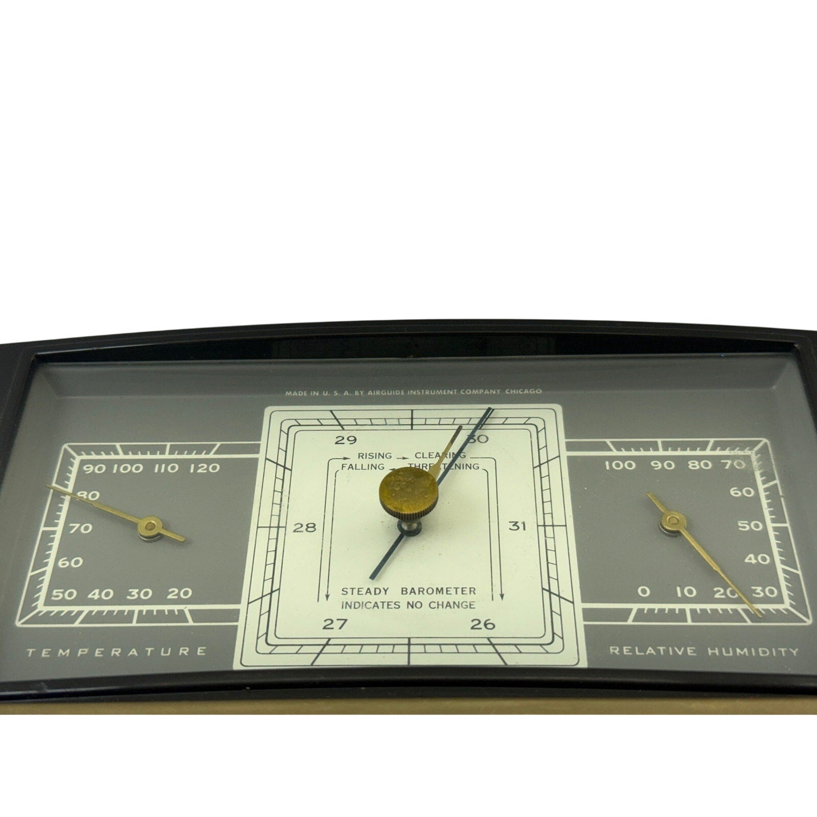 Vintage 60s Airguide Desk Clock Thermometer Hygrometer 3-in-1 Gauge