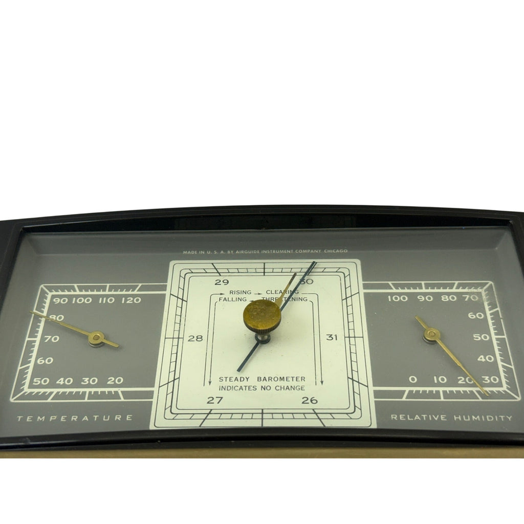 Vintage 60s Airguide Desk Clock Thermometer Hygrometer 3-in-1 Gauge