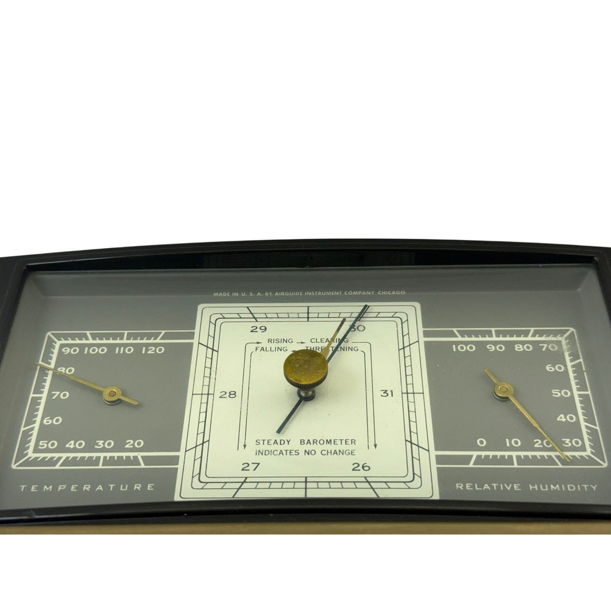 Vintage 60s Airguide Desk Clock Thermometer Hygrometer 3-in-1 Gauge