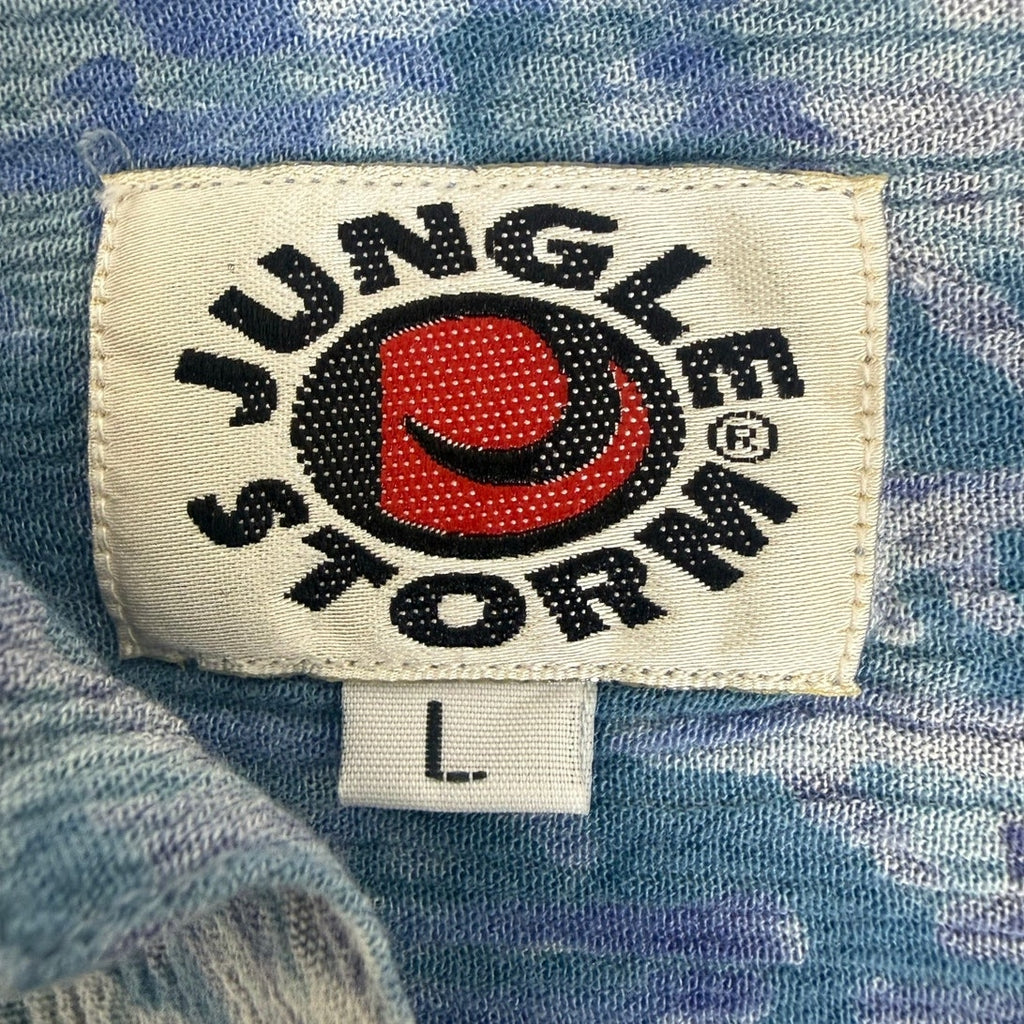 Vintage 90s Jungle Storm Crinkle Cotton Abstract Camp Shirt Men's Large Blue