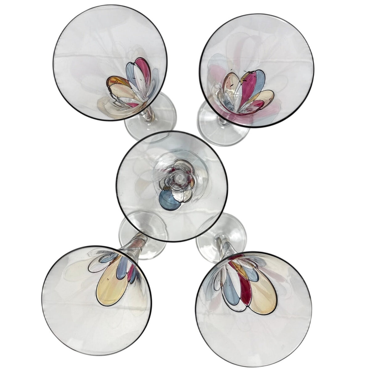 Vintage 90s Multicolor Stained 10" Glass Champagne Flutes Set of 5