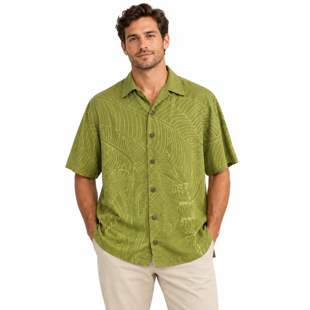 Vintage 90s Tommy Bahama Olive Green Silk Shirt Men’s Medium Chest 46”