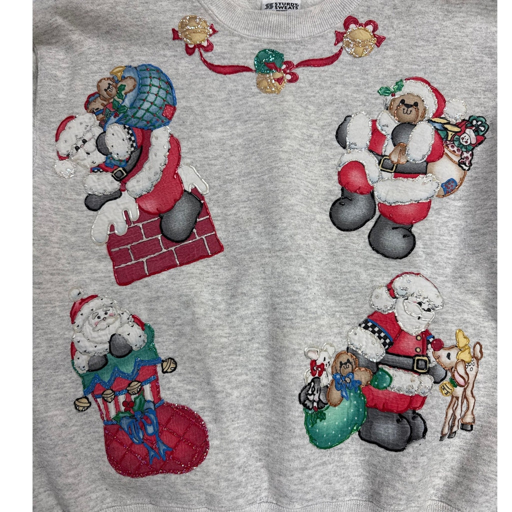 Vintage 80s Sturdy Sweats Lee Gray Santa Christmas Sweatshirt Women's Large