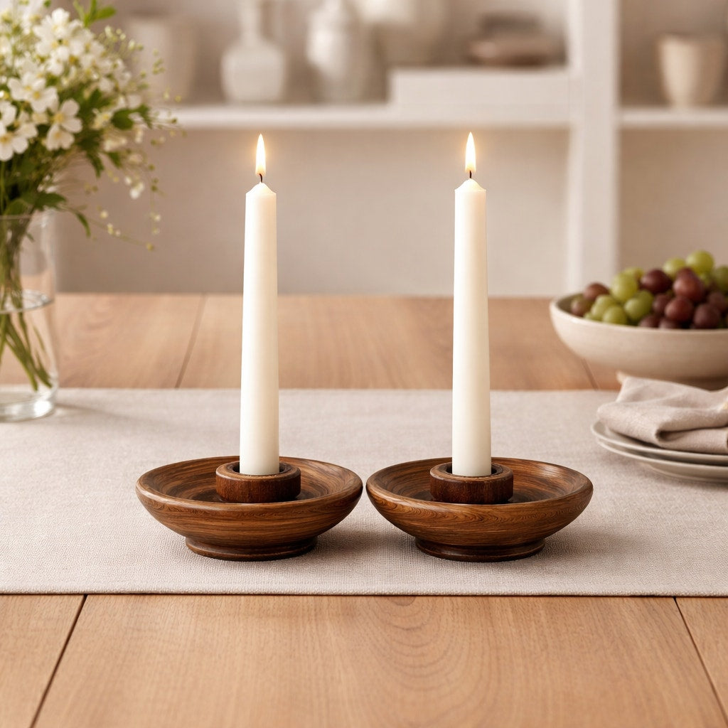 60s Wooden Candle Holders Pair Sculptural MCM Decor