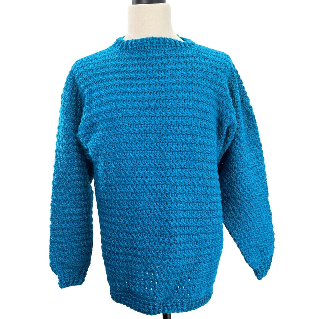 Vintage 90s Turquoise Acrylic Knit Sweater Women's Medium Boxy Ribbed Pullover