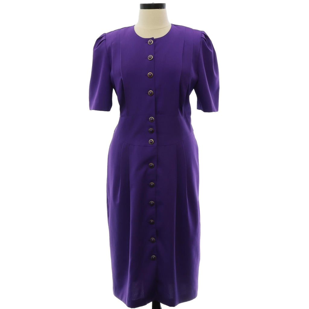 Vintage 80s Success Dress Purple Button Front Sheath Midi Dress Womens XL