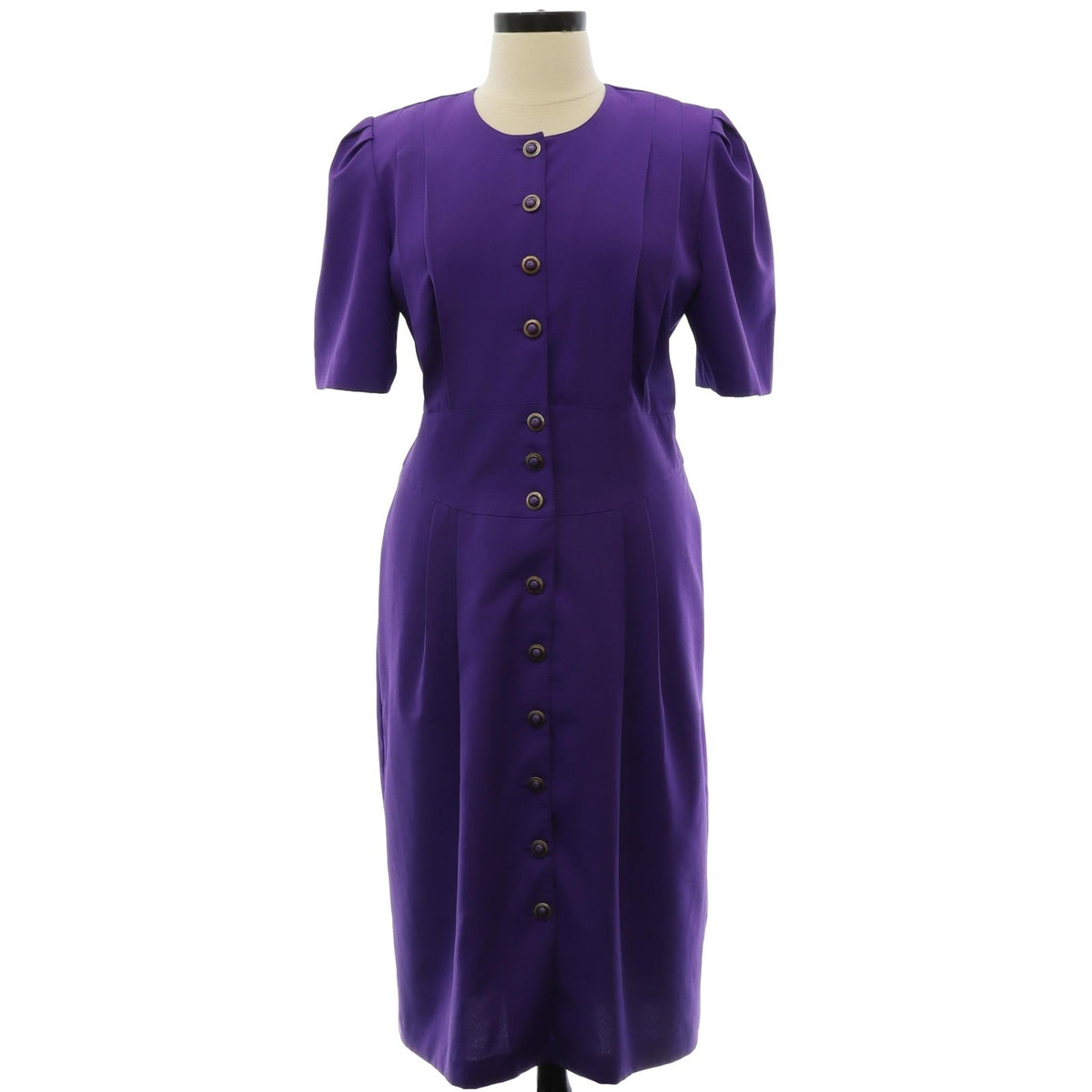 Vintage 80s Success Dress Purple Button Front Sheath Midi Dress Womens XL