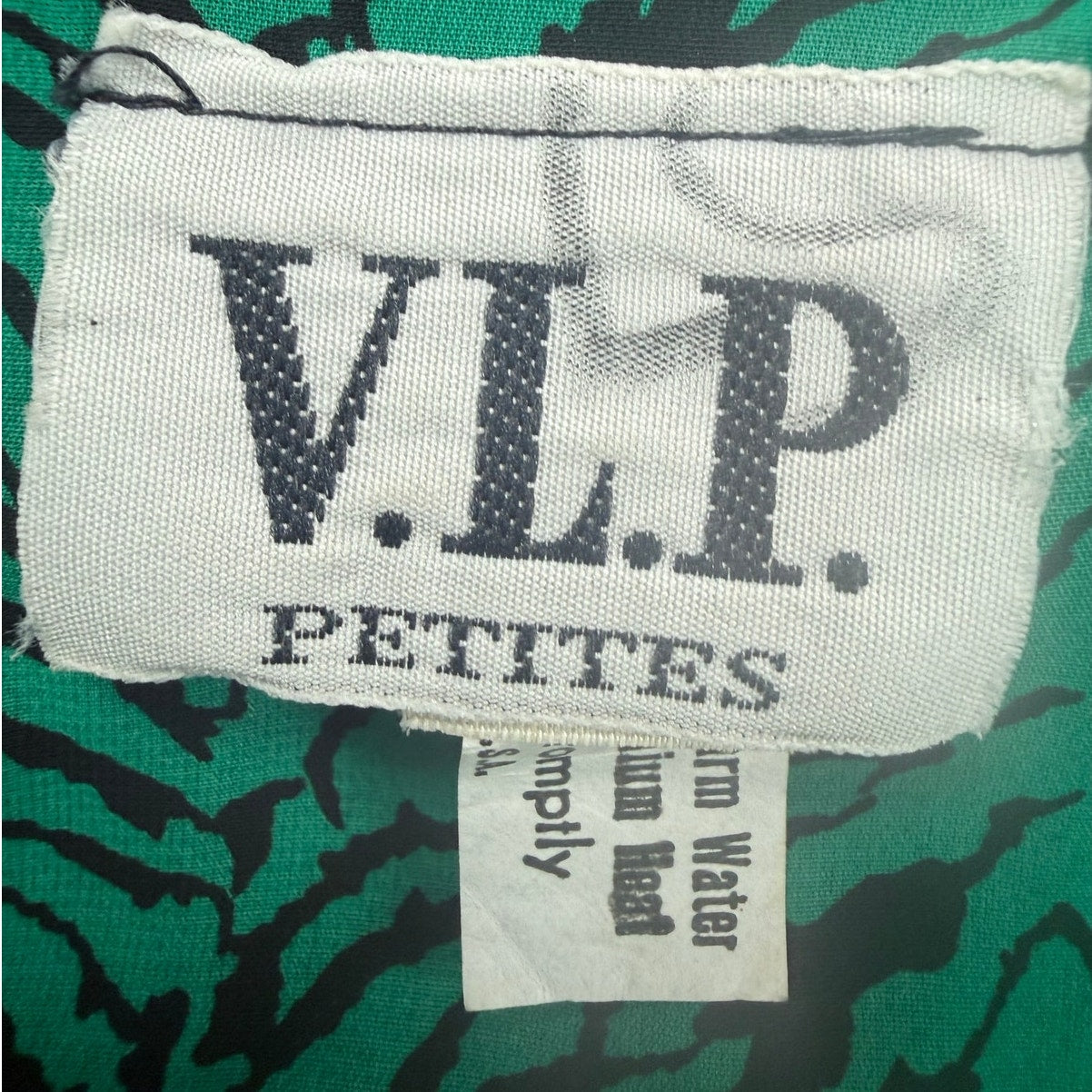 Vintage 1980s VLP Green Black Animal Print Peplum Midi Dress Size 8