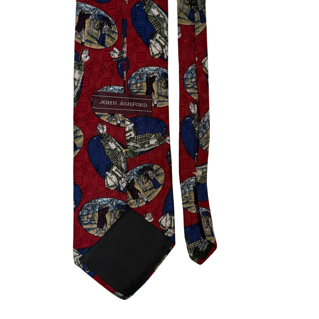 Vintage 90s John Ashford Golf Print Silk Tie Made USA Classic Novelty
