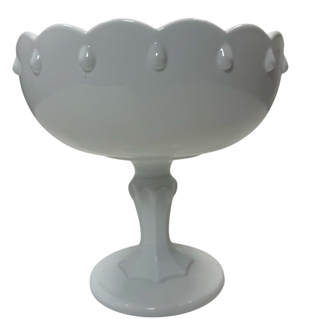 Vintage 60s Indiana Glass White Milk Glass Teardrop Pedestal Compote Candy Dish