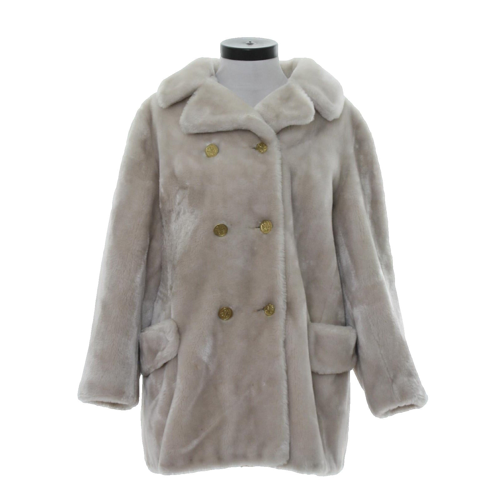 Vintage 60s Borgana Cream Faux Fur Jacket Double Breasted Women’s Medium