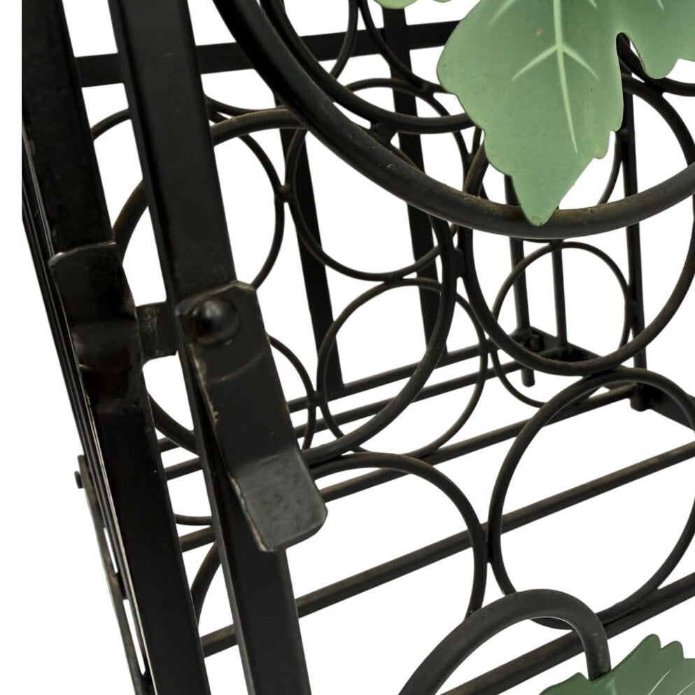 Vintage 90s Black Metal Ivy Wine Rack 9 Bottle Tabletop Display